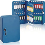 Steel Secure Key Cabinet with Key Lock, 48-Key, 7.1 x 3.1 x 10, Stainless Steel 304, Blue