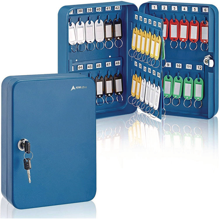 Steel Secure Key Cabinet with Key Lock, 48-Key, 7.1 x 3.1 x 10, Stainless Steel 304, Blue