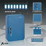 Steel Secure Key Cabinet with Key Lock, 48-Key, 7.1 x 3.1 x 10, Stainless Steel 304, Blue