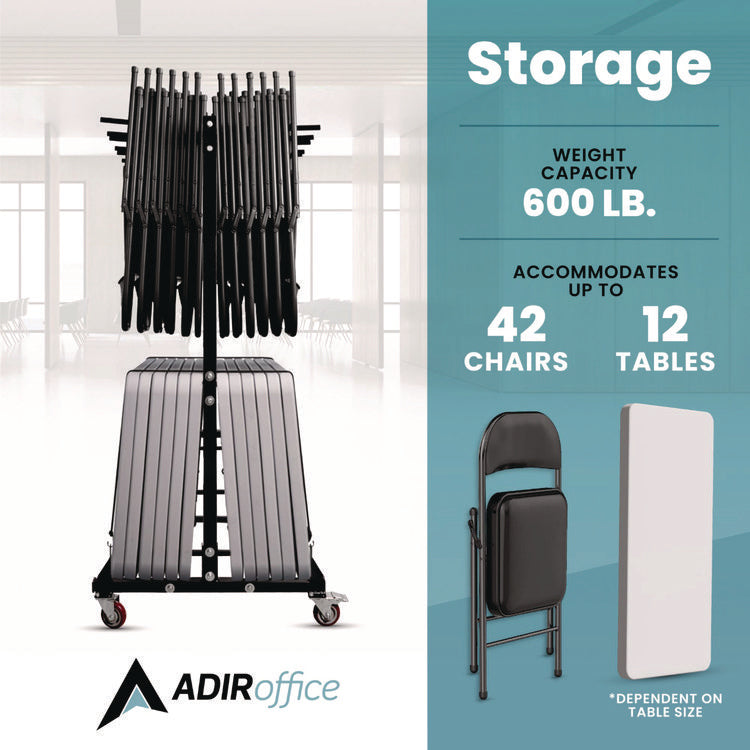 Folding Chair and Table Combo Cart, Metal, 600 lb Capacity, 33.7 x 65 x 67, Black