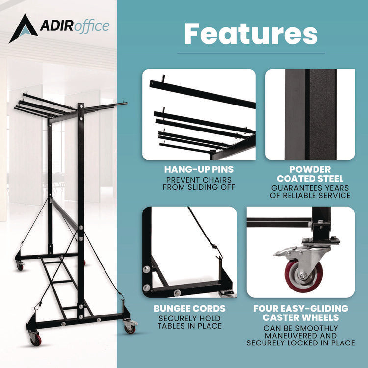 Folding Chair and Table Combo Cart, Metal, 600 lb Capacity, 33.7 x 65 x 67, Black
