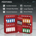 Steel Heavy-Duty Key Cabinet with Combination Lock, 30-Key, 6.4 x 3 x 8, Stainless Steel 304, Red