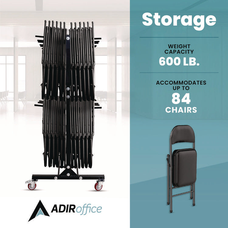 Steel Folding Chair Two-Tier Utility Cart, Metal, 1,000 lb Capacity, 33 x 65 x 68.5, Black