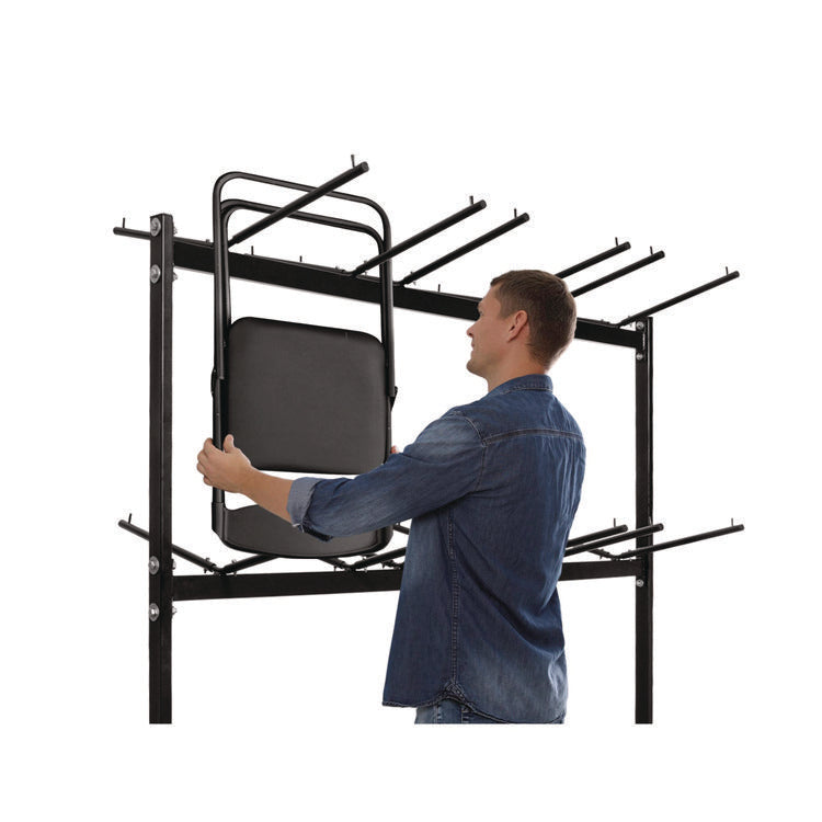 Steel Folding Chair Two-Tier Utility Cart, Metal, 1,000 lb Capacity, 33 x 65 x 68.5, Black