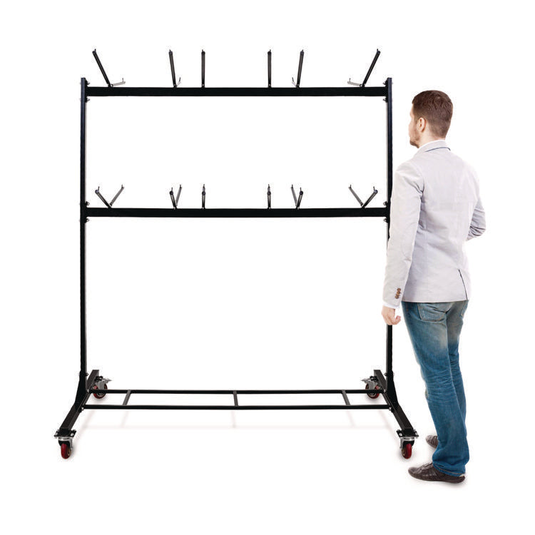 Steel Folding Chair Two-Tier Utility Cart, Metal, 1,000 lb Capacity, 33 x 65 x 68.5, Black