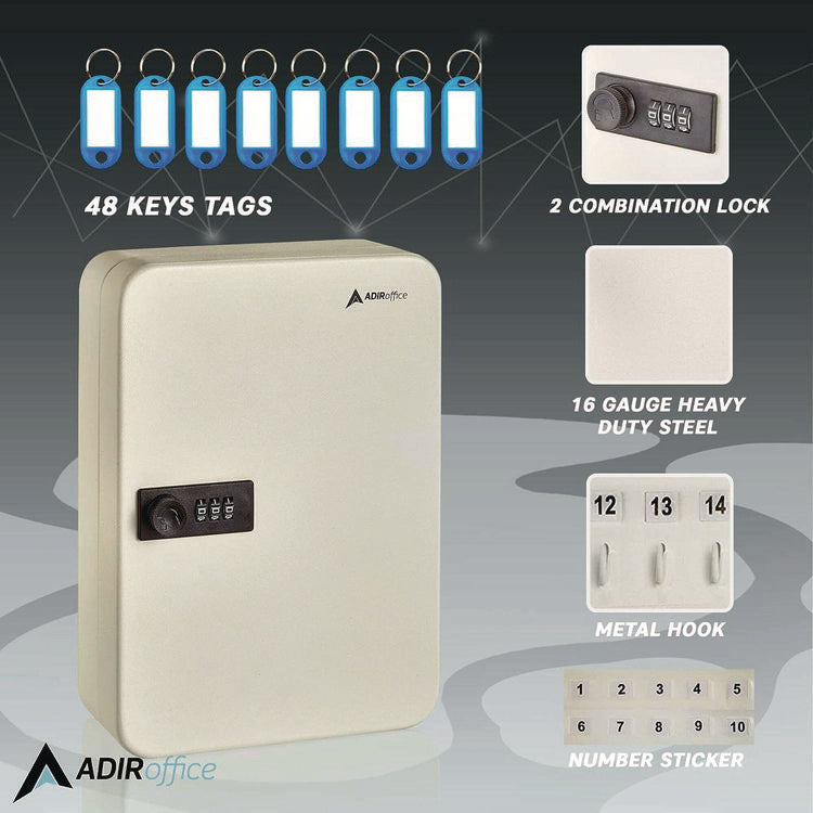 Steel Heavy-Duty Key Cabinet with Combination Lock, 48-Key, 7.1 x 3 x 10, Stainless Steel 304, White