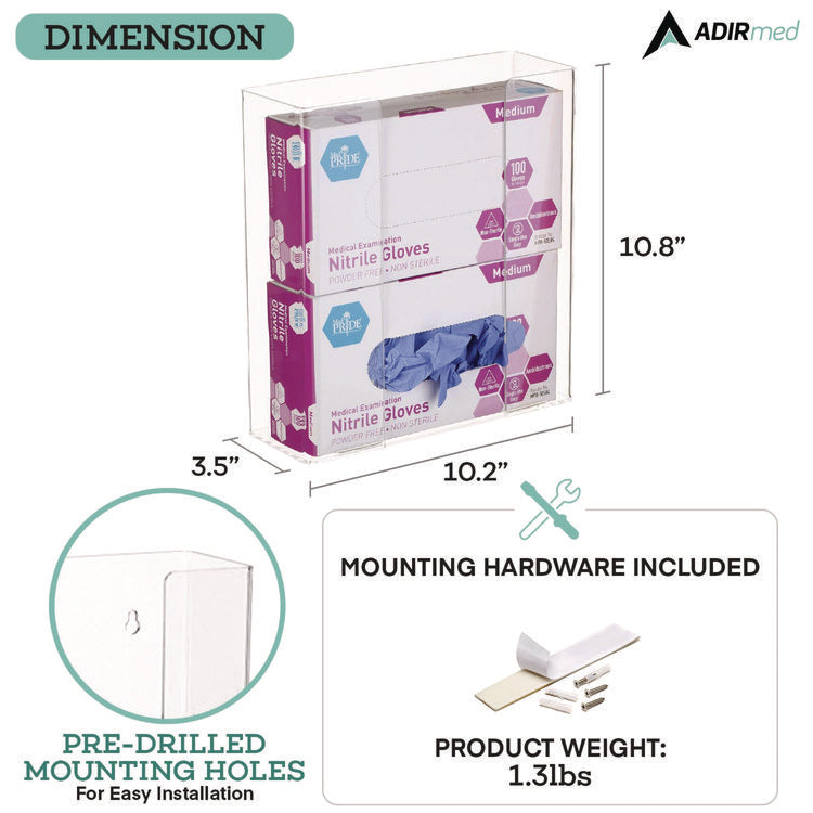 Acrylic Glove Dispenser, Double Box Capacity, 10.2 x 3.5 x 10.8, Clear
