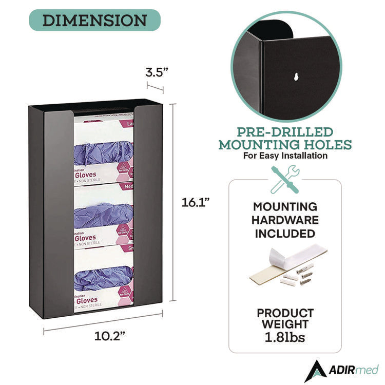 Acrylic Glove Dispenser, Triple Box Capacity, 10.2 x 3.5 x 16.1, Black