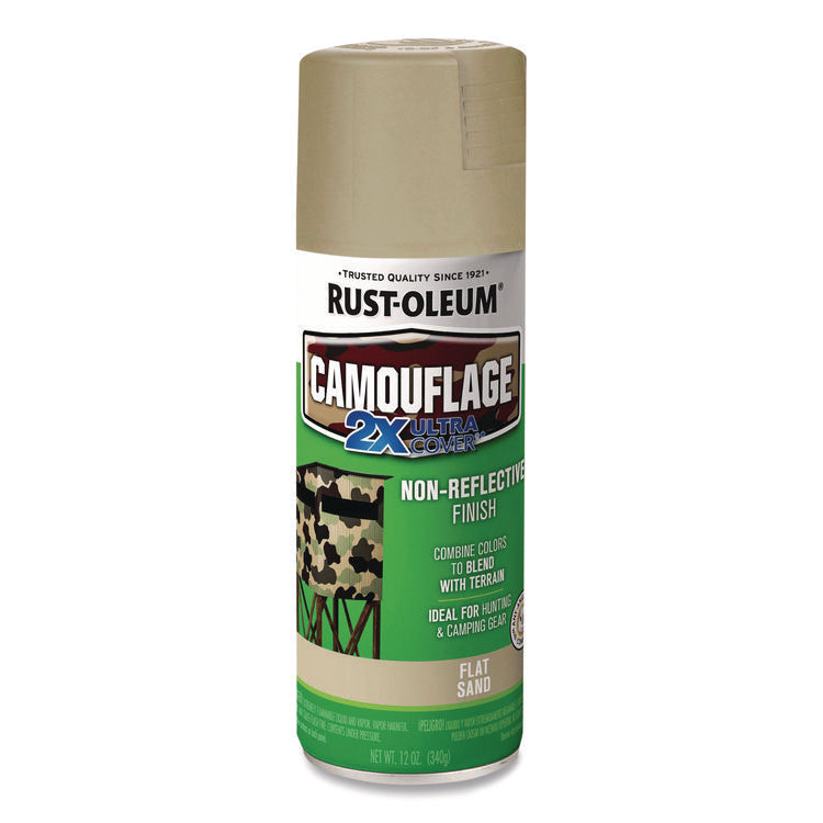 Camouflage Spray Paint, Flat Sand, 12 oz Aerosol Can, 6/Carton