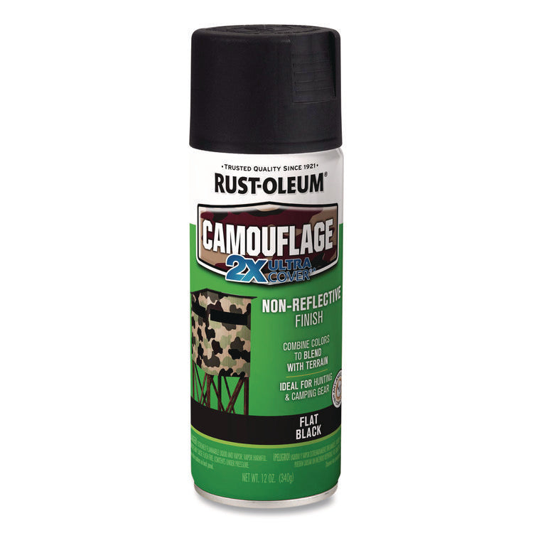 Camouflage Spray Paint, Flat Black, 12 oz Aerosol Can, 6/Carton