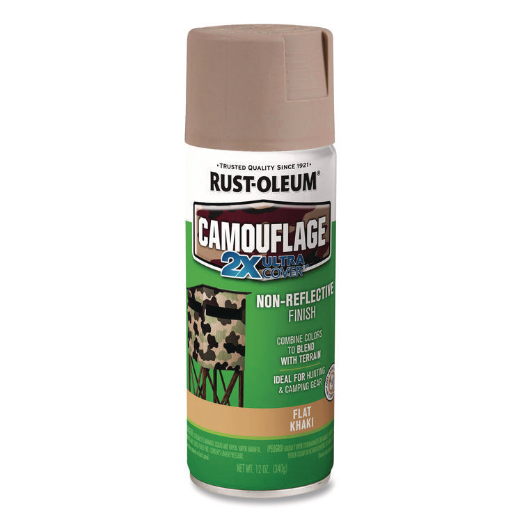Camouflage Spray Paint, Flat Khaki, 12 oz Aerosol Can, 6/Carton