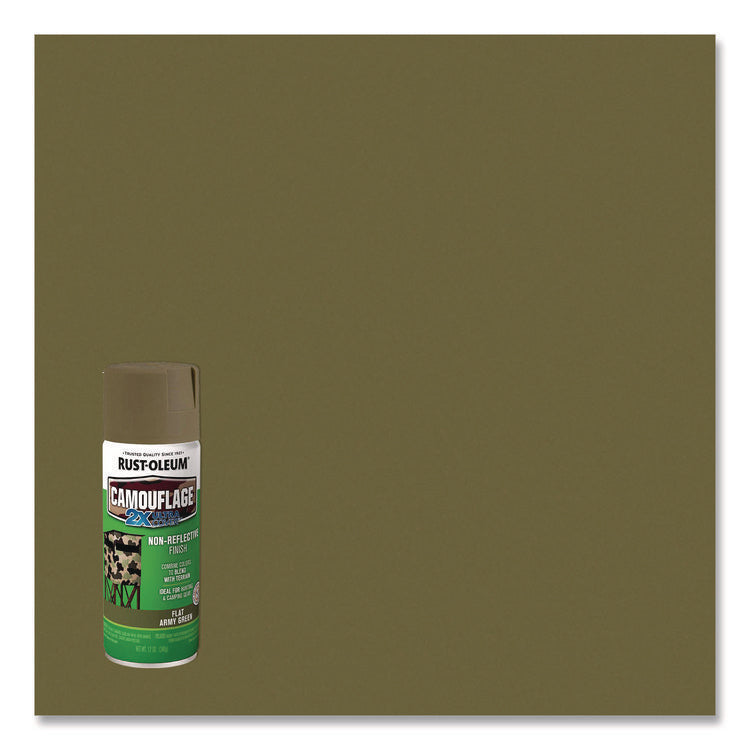 Camouflage Spray Paint, Flat Army Green, 12 oz Aerosol Can, 6/Carton