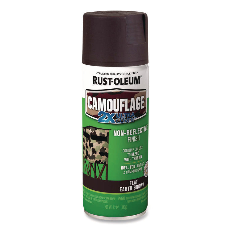Camouflage Spray Paint, Flat Earth Brown, 12 oz Aerosol Can, 6/Carton