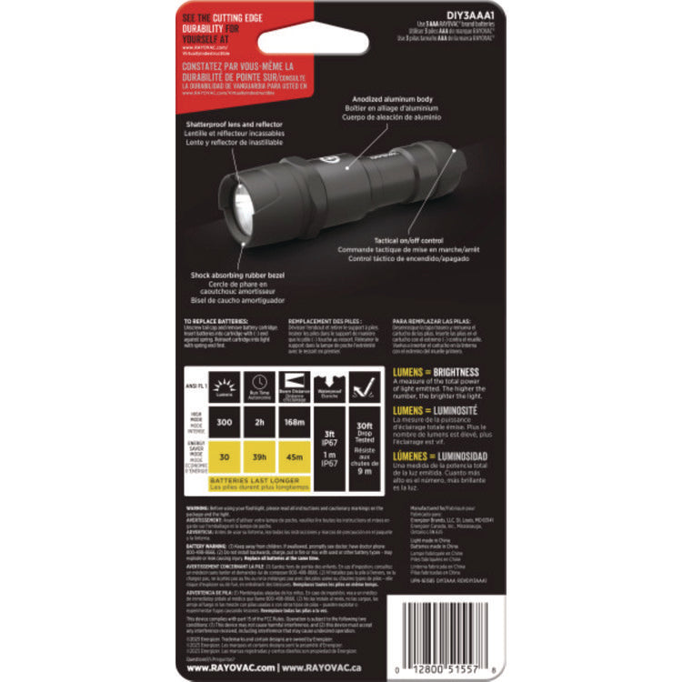 Virtually Indestructible LED Flashlight, 3 AAA Batteries (Included), Black