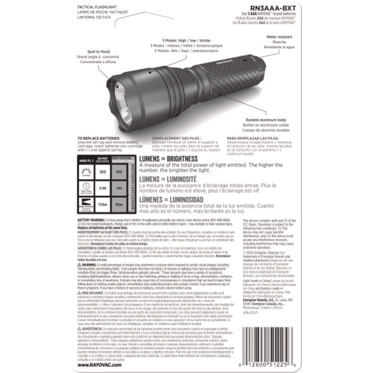 Led Aluminum Flashlight, 3 Aaa Batteries (included), Black