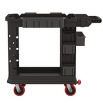 Heavy Duty Plus Utility Cart, Plastic, 2 Shelves, 6 Bins, 500 lb Capacity, 19.5" x 41.78" x 34.81", Black