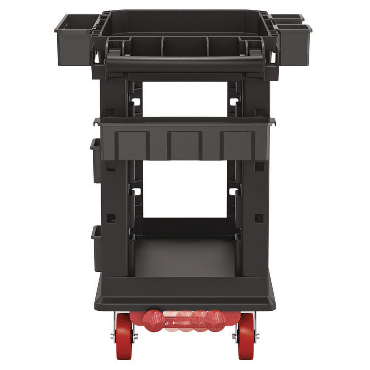Heavy Duty Plus Utility Cart, Plastic, 2 Shelves, 6 Bins, 500 lb Capacity, 19.5" x 41.78" x 34.81", Black