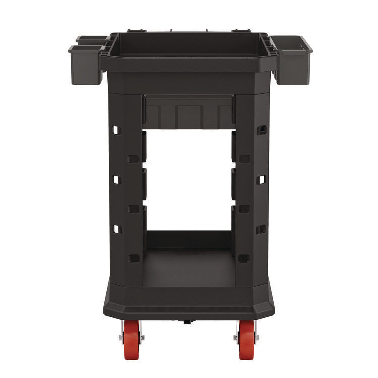 Heavy Duty Plus Utility Cart, Plastic, 2 Shelves, 6 Bins, 500 lb Capacity, 19.5" x 41.78" x 34.81", Black