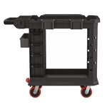 Heavy Duty Plus Utility Cart, Plastic, 2 Shelves, 6 Bins, 500 lb Capacity, 19.5" x 41.78" x 34.81", Black
