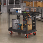 Heavy Duty Plus Utility Cart, Plastic, 2 Shelves, 6 Bins, Capacity, 26.5" x 48.78" x 34.81", Black