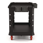 Heavy Duty Plus Utility Cart, Plastic, 2 Shelves, 6 Bins, Capacity, 26.5" x 48.78" x 34.81", Black