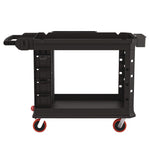 Heavy Duty Plus Utility Cart, Plastic, 2 Shelves, 6 Bins, Capacity, 26.5" x 48.78" x 34.81", Black