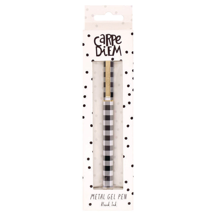 Carpe Diem Metal Gel Pen, Stick, Medium 0.7 mm, Black Ink, Black/White Check Barrel, 6/Pack
