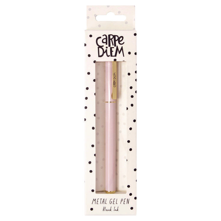 Carpe Diem Metal Gel Pen, Stick, Medium 0.7 mm, Black Ink, Pink Barrel, 6/Pack
