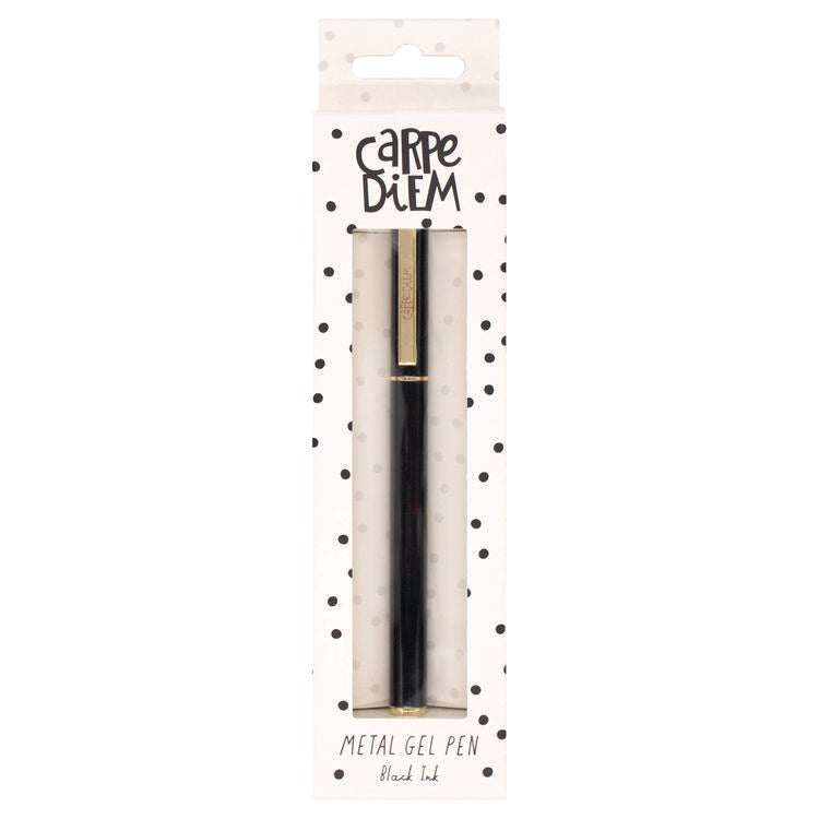 Carpe Diem Metal Gel Pen, Stick, Medium 0.7 mm, Black Ink, Black Barrel, 6/Pack