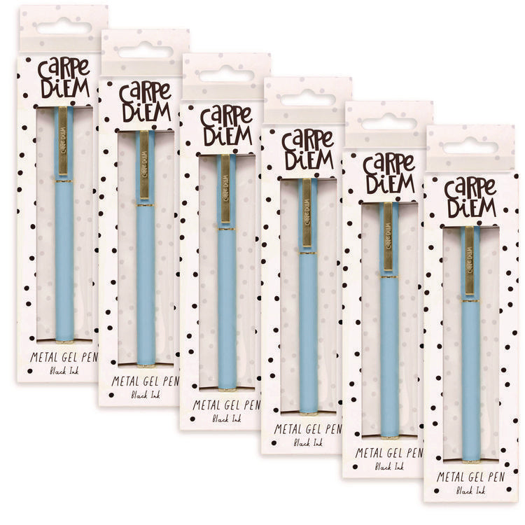 Carpe Diem Metal Gel Pen, Stick, Medium 0.7 mm, Black Ink, Blue Barrel, 6/Pack