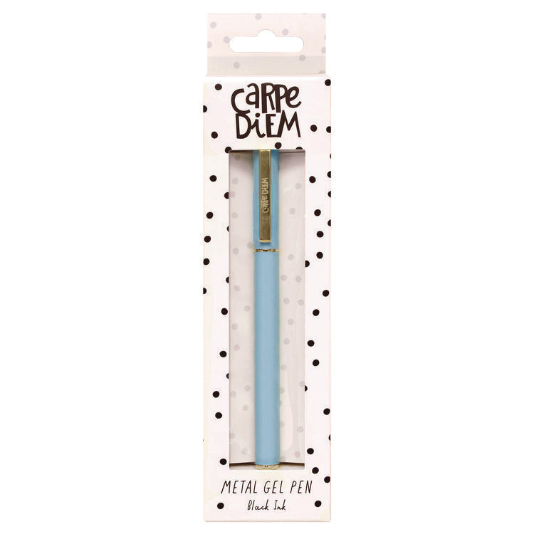 Carpe Diem Metal Gel Pen, Stick, Medium 0.7 mm, Black Ink, Blue Barrel, 6/Pack