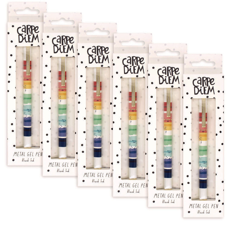Carpe Diem Metal Gel Pen, Stick, Medium 0.7 mm, Black Ink, Color Wash Multicolor Barrel, 6/Pack
