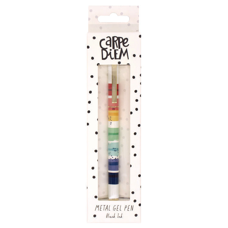 Carpe Diem Metal Gel Pen, Stick, Medium 0.7 mm, Black Ink, Color Wash Multicolor Barrel, 6/Pack