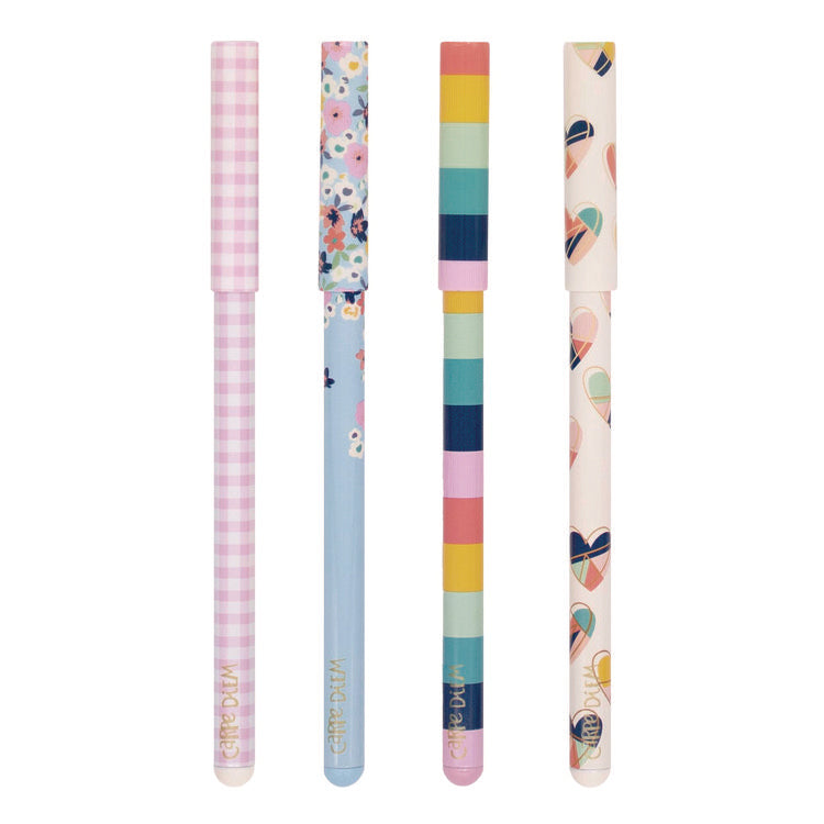 Carpe Diem Ballpoint Pen, Stick, Medium 0.7 mm, Black Ink, Assorted Ditzy Floral Barrel Patterns 4 Pens/Pack, 6 Packs/Box