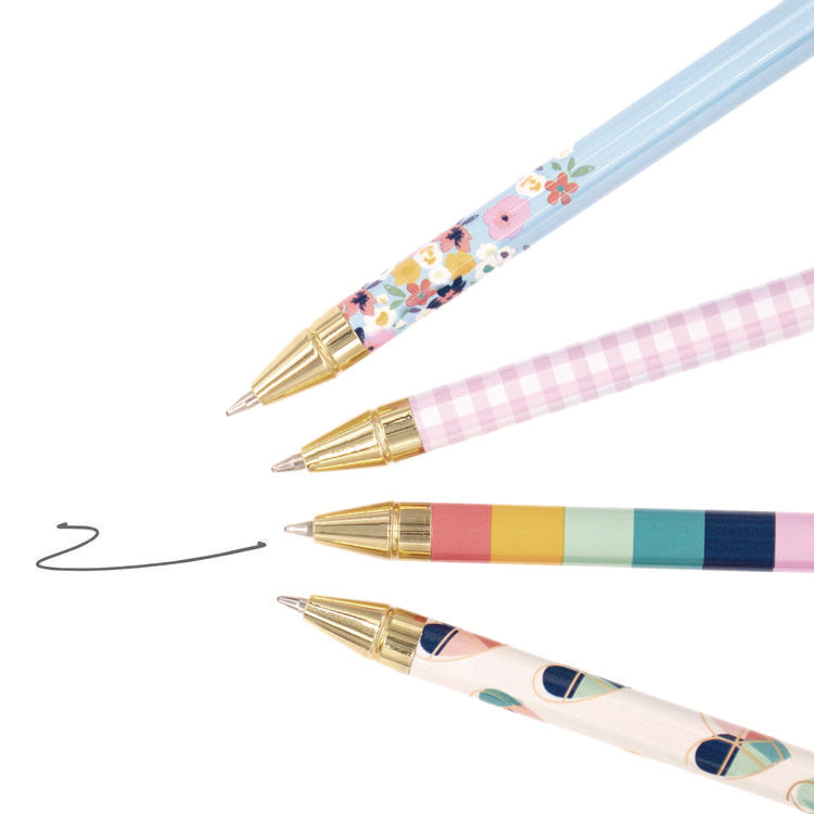 Carpe Diem Ballpoint Pen, Stick, Medium 0.7 mm, Black Ink, Assorted Ditzy Floral Barrel Patterns 4 Pens/Pack, 6 Packs/Box