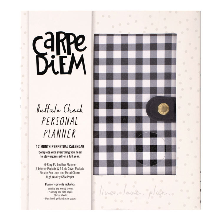Personal Planner, Chequered, 7.48 x 6.42, Black/White Cover, 12-Month, Undated