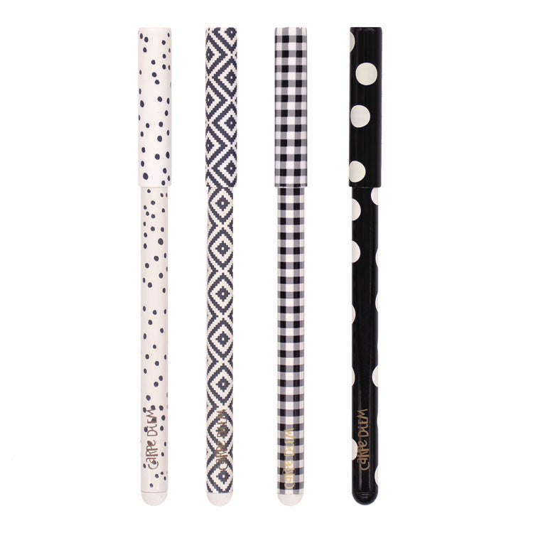 Carpe Diem Ballpoint Pen, Stick, Medium 0.7 mm, Black Ink, Assorted Geometric Barrel Patterns, 4 Pens/Pack, 6 Packs/Box