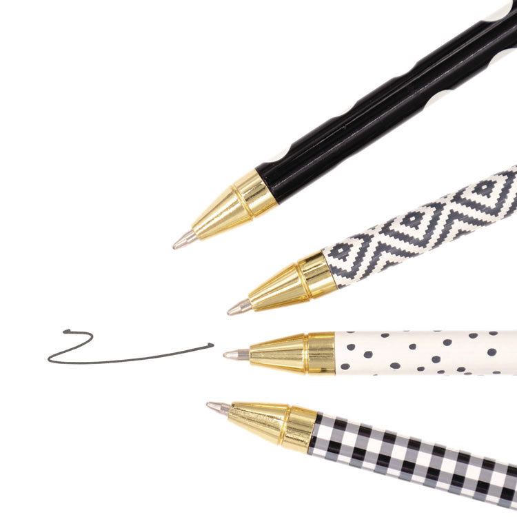 Carpe Diem Ballpoint Pen, Stick, Medium 0.7 mm, Black Ink, Assorted Geometric Barrel Patterns, 4 Pens/Pack, 6 Packs/Box