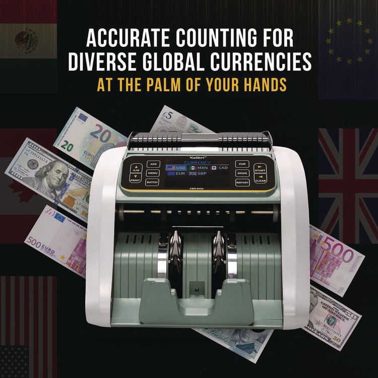 KBR-500 Mixed Denomination Bill Counter, 1,200 Bills/Min, 9.2" x 14.3" x 13", Light Gray/Black