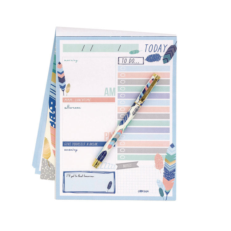 Daily Planner, Feathers, 8.27 x 5.83, Blue/Cream/Pink Cover, 2-Month, Undated, 6/Pack