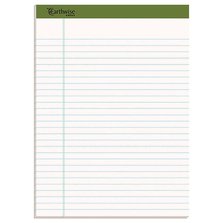 Earthwise By Ampad Recycled Writing Pad, Wide/legal Rule, Politex Green Headband, 50 White 8.5 X 11.75 Sheets, Dozen