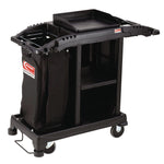 Compact Standard Housekeeping Cart, Plastic, 1 Shelf, 23.25" x 53.18" x 46.57", Black