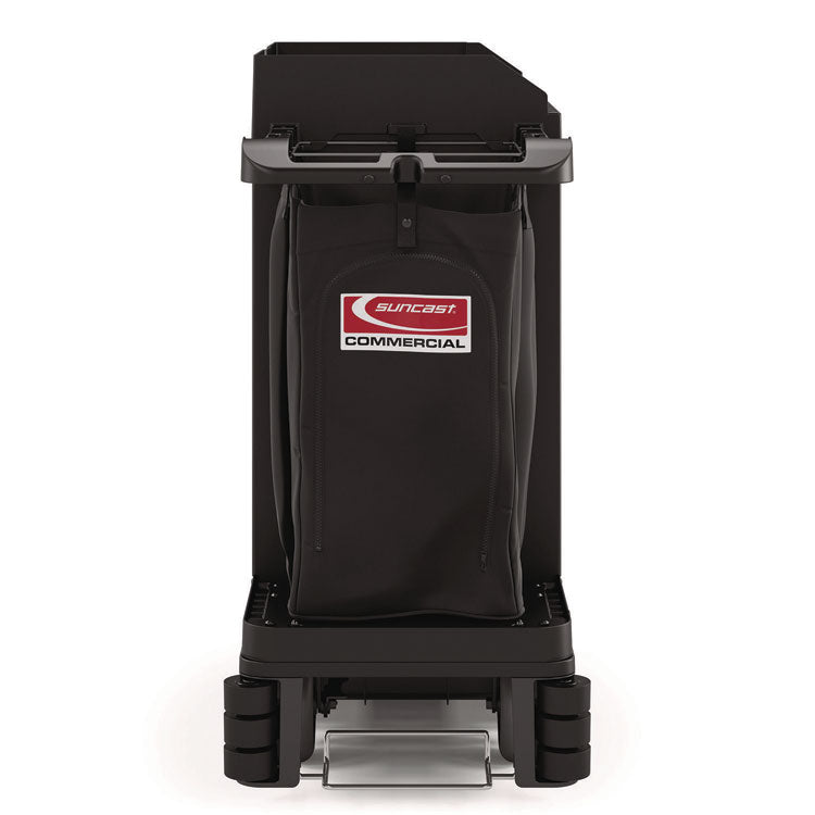 Partially Assembled Premium Housekeeping Cart, Plastic, 1 Shelf, 24 x 62.13 x 49.75, Black