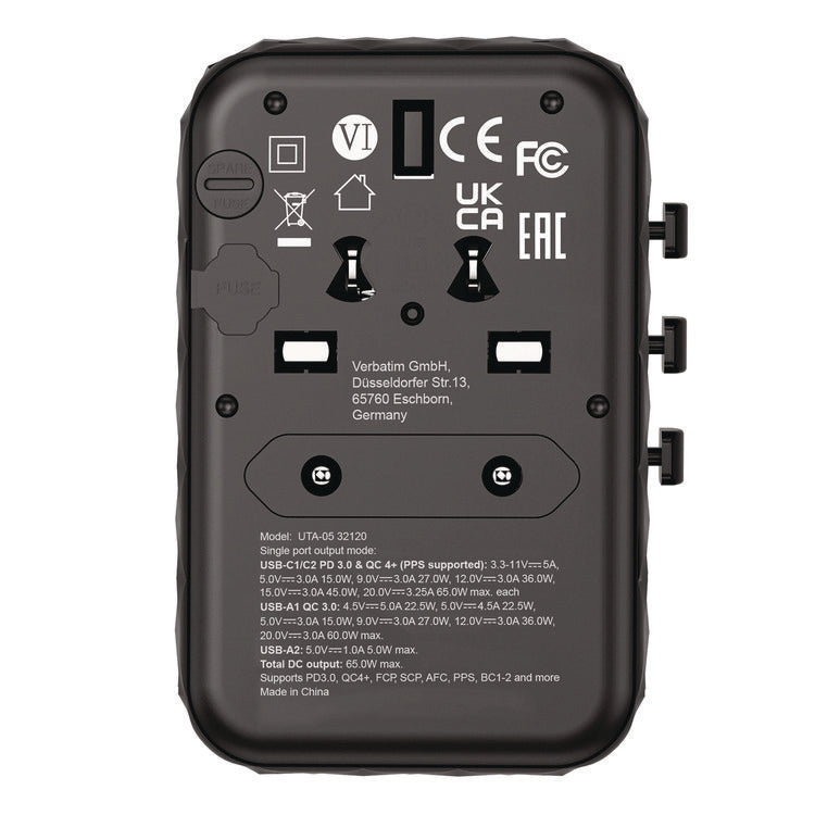 UTA-05 Gan III Universal Travel Adapter, (2) USB-A/(2) USB-C/Quick Charge 4+