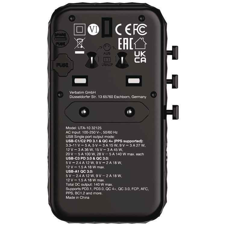 UTA-10 GaN III Universal Travel Adapter, (3) USB-A/(3) USB-C