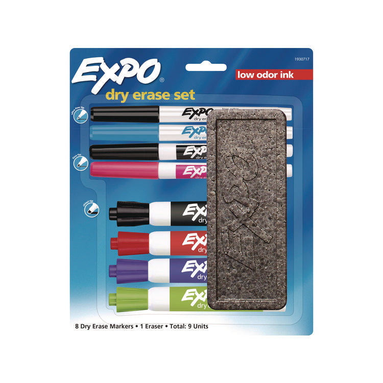 Low-Odor Dry Erase Marker Set, Assorted Tip Types, Assorted Colors