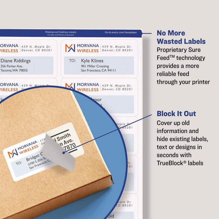Shipping Labels w/ TrueBlock Technology, Inkjet/Laser Printers, 2 x 4, White, 10/Sheet, 500 Sheets/Carton