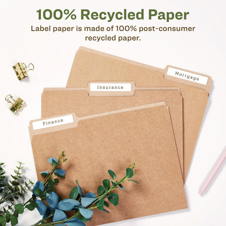 Ecofriendly Permanent File Folder Labels, 0.66 X 3.44, White, 30/sheet, 50 Sheets/pack