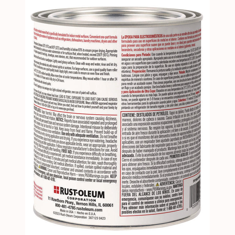 Appliance Epoxy Gloss Paint, Gloss White, 1 qt Bucket/Pail, 2/Carton