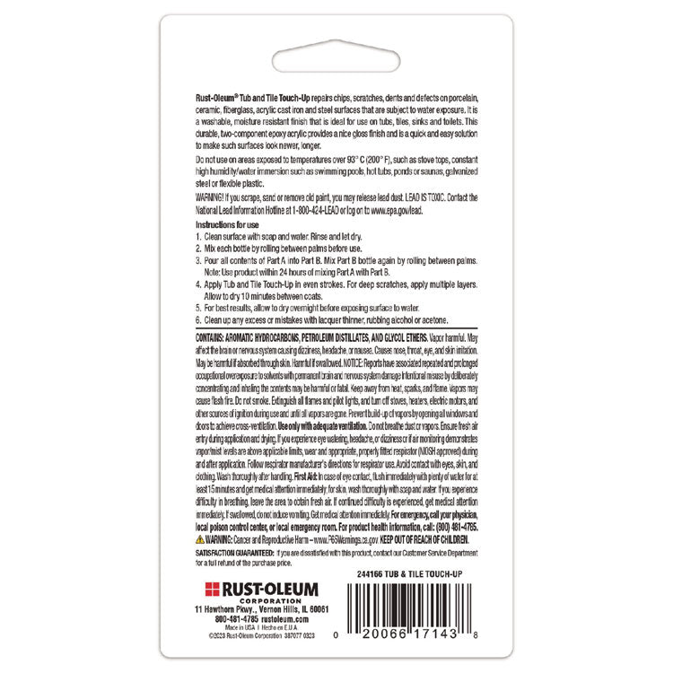 Specialty Gloss White Tub and Tile Touch Up, Gloss White, 0.54 oz Glass Vials, 6 Kits/Carton